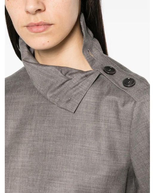 Patrizia Pepe Gray Button-Detail High-Neck Blouse
