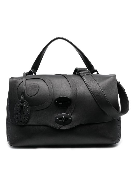 Zanellato Black Foldover Top Leather Satchel