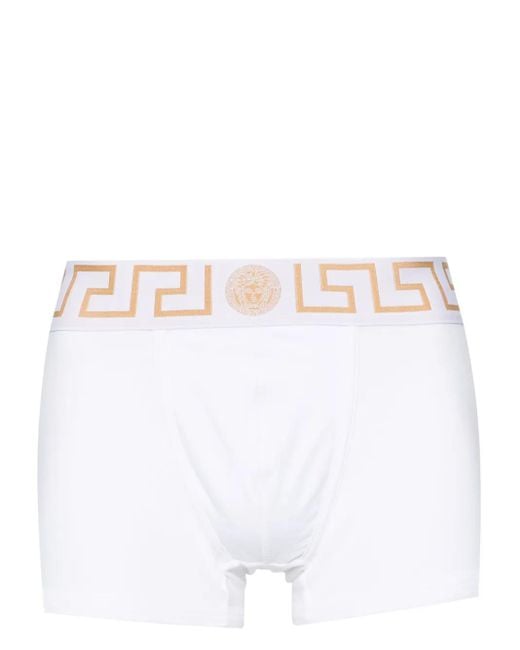 Versace White Stretch Cotton Boxer Shorts With Greek Motif for men