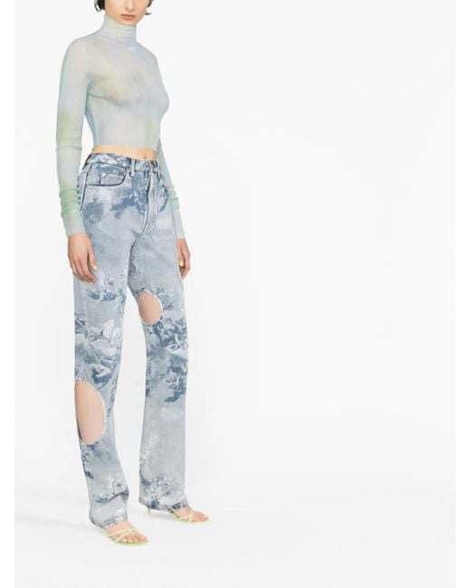 Off-White c/o Virgil Abloh Blue Logo-Print Tie-Dye Crop Top