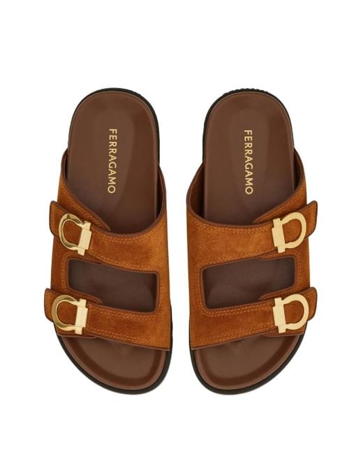 Ferragamo Brown Two-Strap Flat Sandals for men