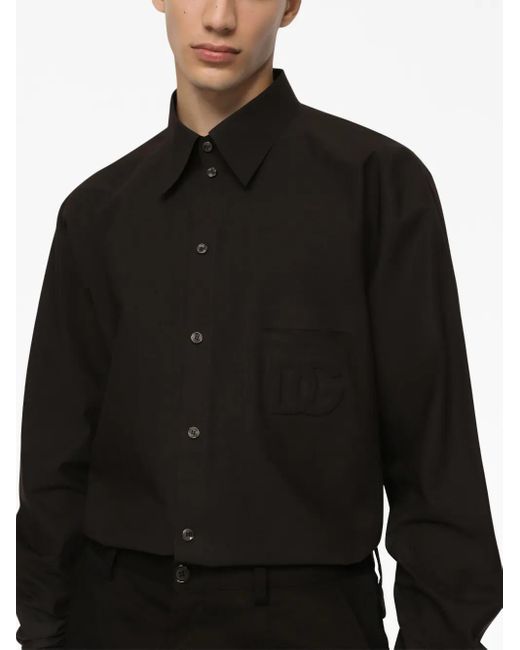 Dolce & Gabbana Black Logo-Motif Cotton-Blend Shirt for men