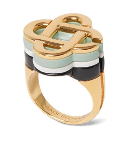 Casablanca Metallic Enamel-Detailed Logo Ring