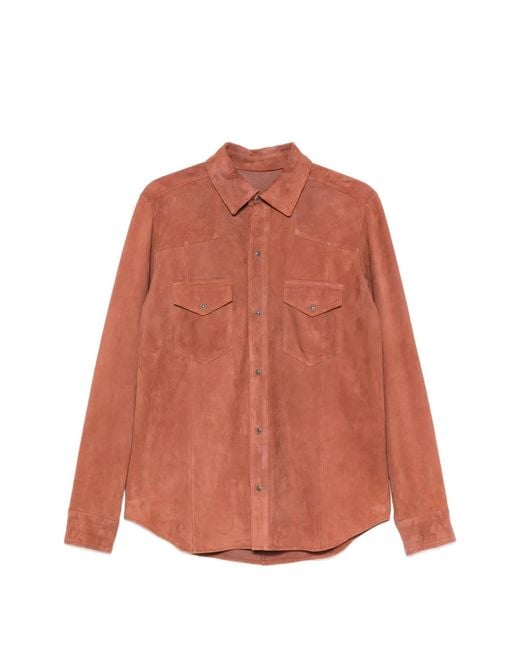 Eleventy Orange Suede Flap-Pocket Shirt for men
