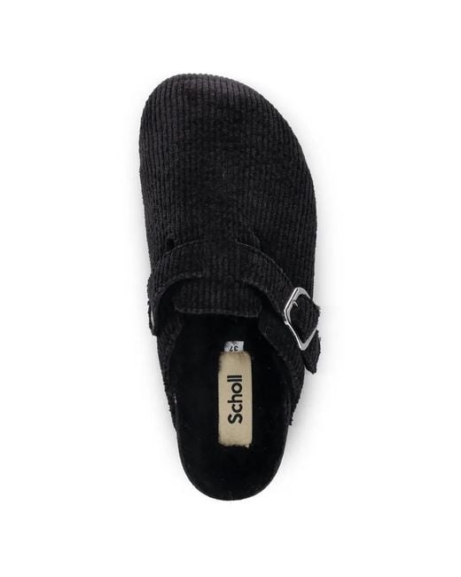 Scholl Black Mules Fae En Velours Côtelé