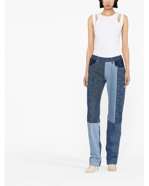 MARINE SERRE Blue Straight-Leg Patchwork Jeans
