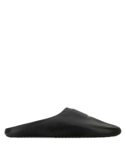 Balenciaga Black Leather Slippers for men