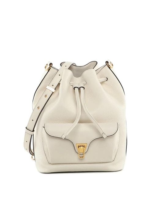 Coccinelle White Pocket Drawstring Bucket Bag