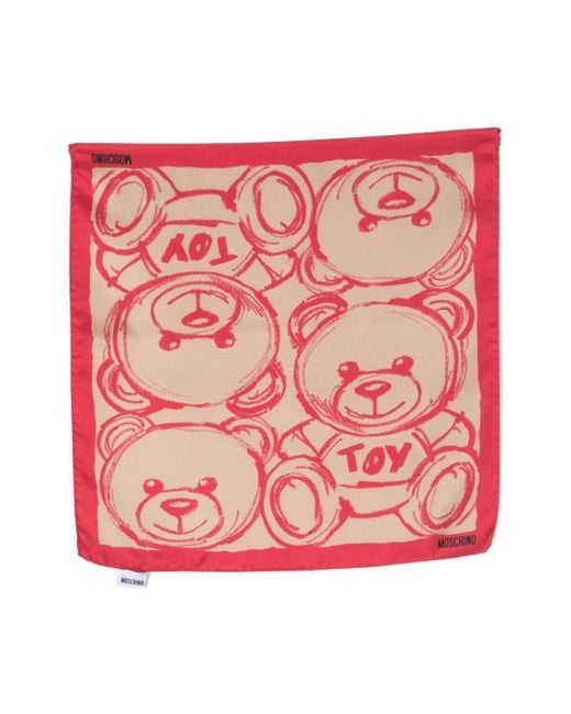 Moschino Red Teddy Bear-motif Silk Scarf for men