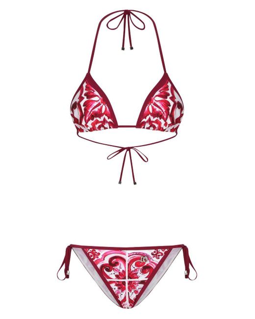 Dolce & Gabbana Red Triangel-Bikini Majolika-Print