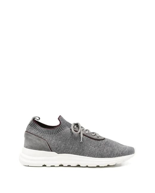 Eleventy White Panelled Knit Sneakers for men