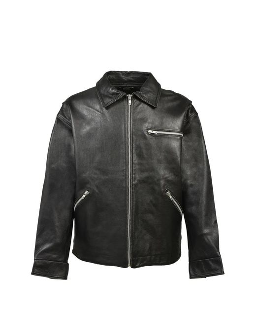 BREATH Black Grunge Zip-Up Grained Leather Jacket for men