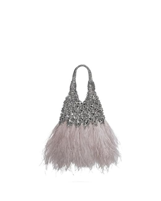 HIBOURAMA Metallic Mini Vannifique Plume-Embellished Tote Bag