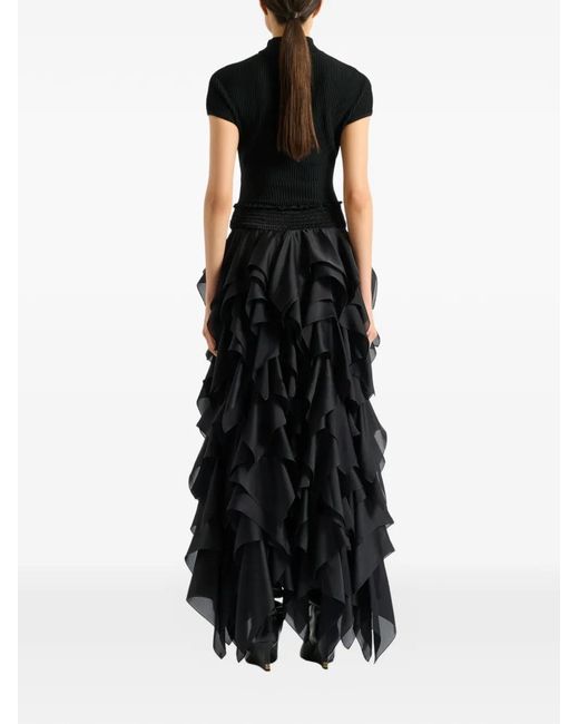 Balmain Black Long Ruffled Skirt