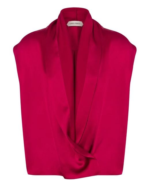 Alberta Ferretti Red Satin Blouse