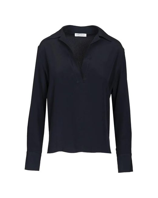 Al Duca D'aosta Blue V-Neck Silk Blouse
