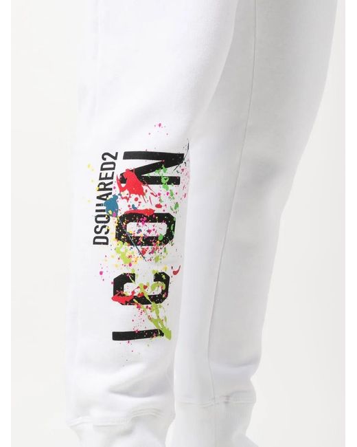 DSquared² White Icon-Print Detail Trousers for men