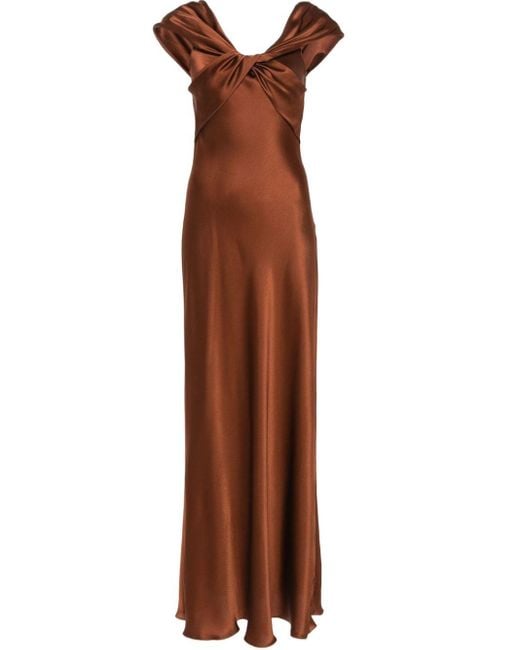 Alberta Ferretti Gedraaide Satijnen Maxi-jurk in het Brown