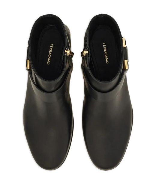 Ferragamo Black Gancini Biker Boots