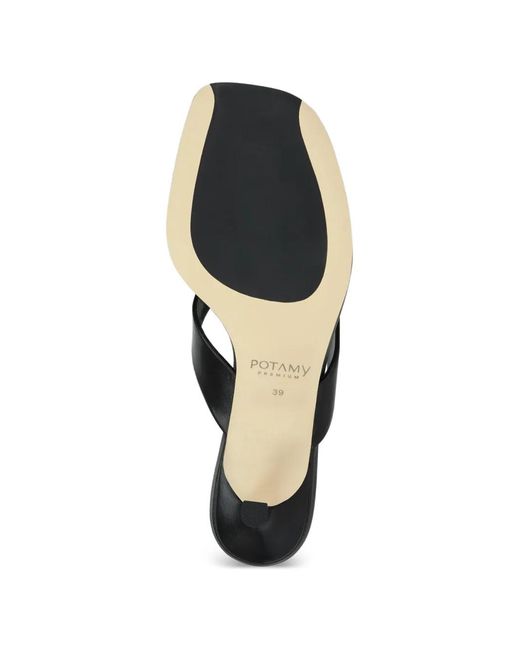 POTAMY Black Floral Leather Flip-Flops