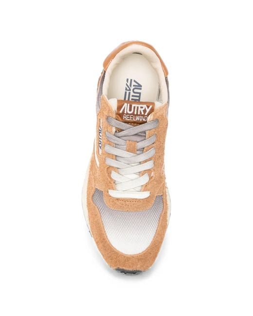Autry Brown Reelwind Suede-Panel Sneakers