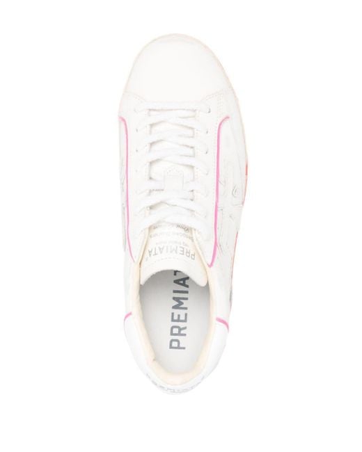 Premiata Pink Stevend Distressed Leather Sneakers