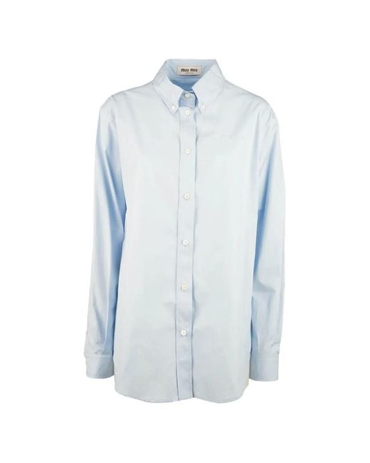 Miu Miu Blue Logo-Embroidered Button-Down Shirt