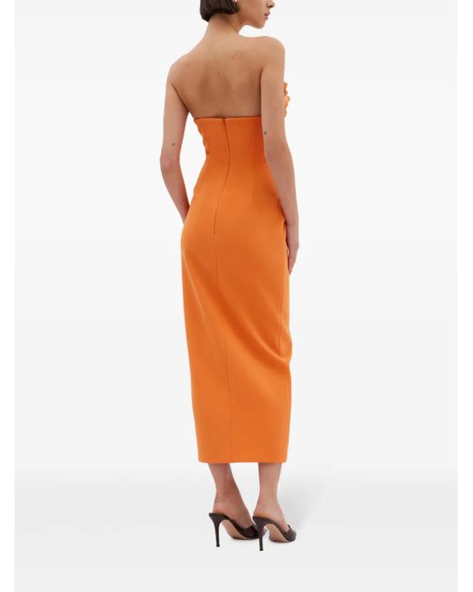 Rachel Gilbert Orange Bowie Floral-Appliqué Midi Dress