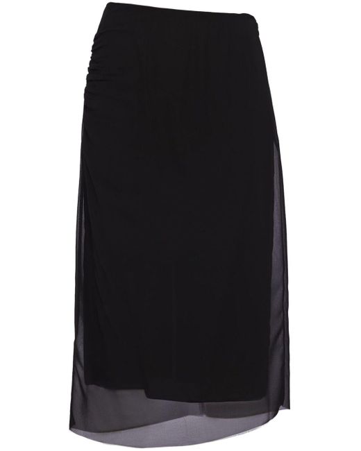 Prada Black Semi-sheer Midi Pencil Skirt