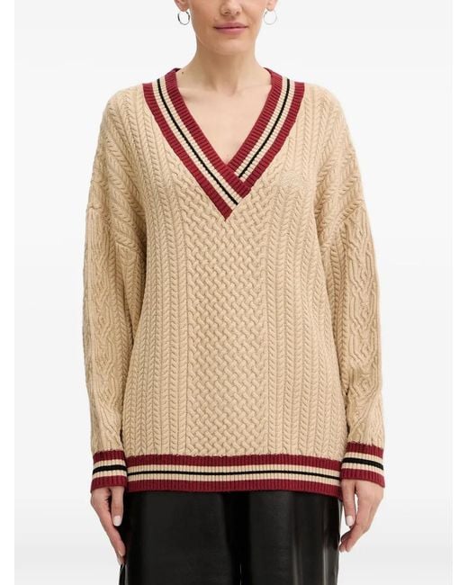 Guess Natural Lina V-Neck Cable Sweater