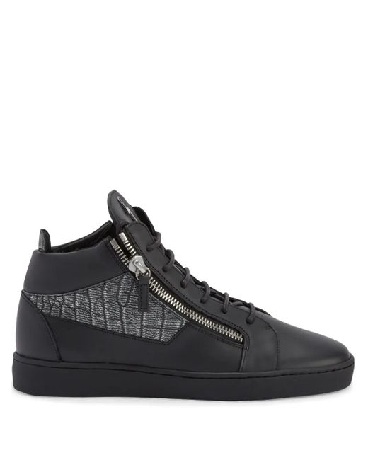 Giuseppe Zanotti Black Kriss Leather Mid-Top Sneakers for men