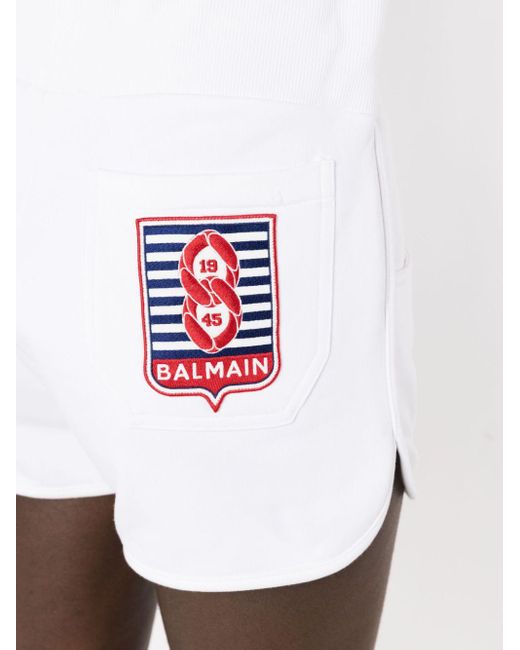 Balmain White Logo-patch Drawstring Shorts