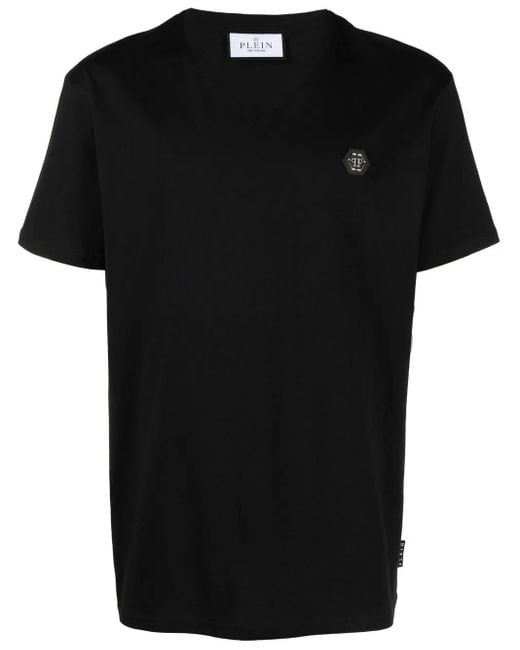 Philipp Plein Black Gothic Logo-Print T-Shirt for men