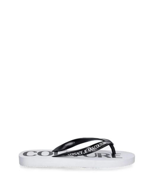 Versace Jeans Couture White Logo-Print Flip-Flops