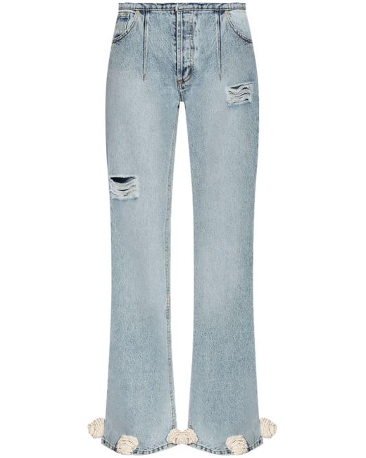 The Mannei Blue Nula Flowers Low-rise Straight-leg Jeans