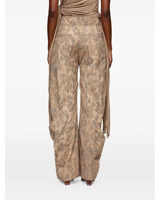 Ganni Natural Printed Cotton Trousers