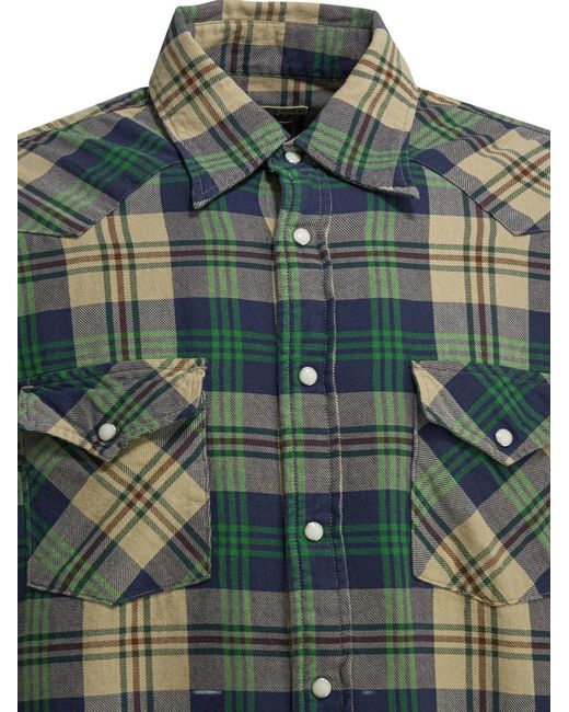 Kapital Green Plaid Pocket Shirt for men
