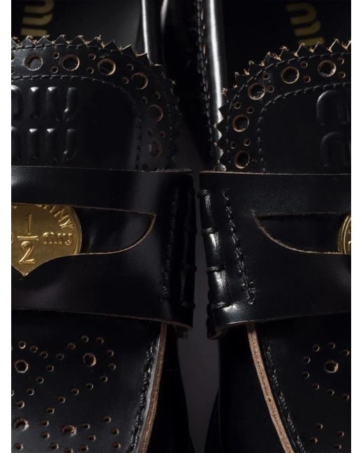 Miu Miu Black Perforated Coin-Detail Loafers