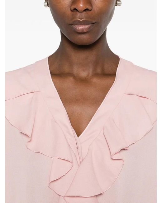 Carla G Pink Erug Ruffled V-Neck Blouse