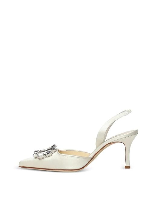 Manolo Blahnik Natural Mayjousli Buckle-Embellished Slingback Pumps