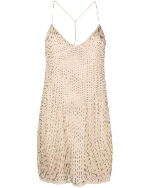 Zadig & Voltaire Natural Rhinestone V-Neck Minidress