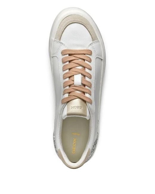 Geox White Emmeleny Glitter-Panel Leather Sneakers
