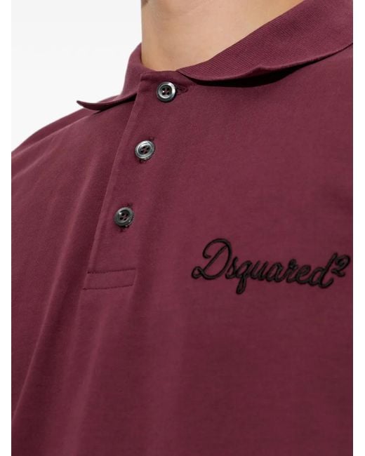 DSquared² Purple Polo With Embroidered Logo for men