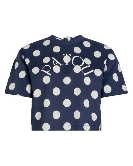 Patou Blue Logo-Print Split-Back T-Shirt