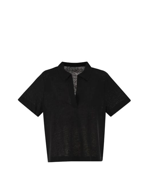 Majestic Filatures Black Cropped V-Neck Polo Shirt