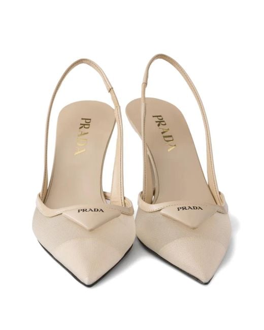 Prada White Mesh Fabric Slingback Pumps
