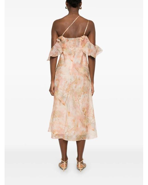 Zimmermann Pink Asymmetrical Midi Dress With Adjustable Straps