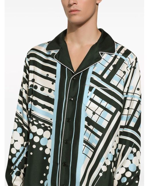 Dolce & Gabbana Black Geometric-print Silk Shirt for men