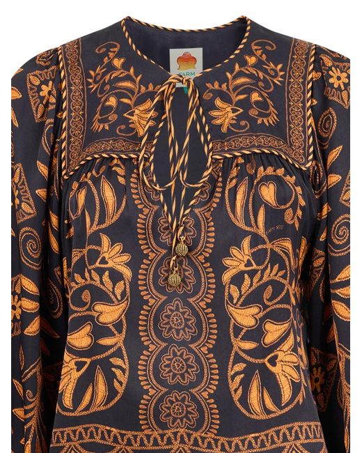 Farm Rio Brown Cornely Ainika Floral-Print Blouse
