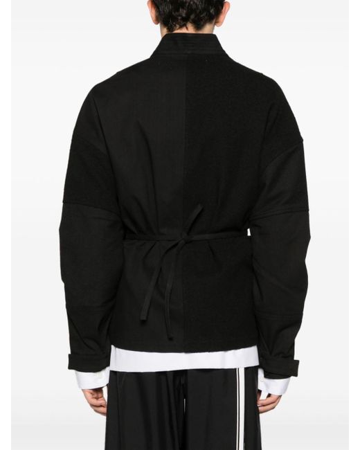 Mordecai Black Shawl-lapel Panelled Wrap Jacket for men